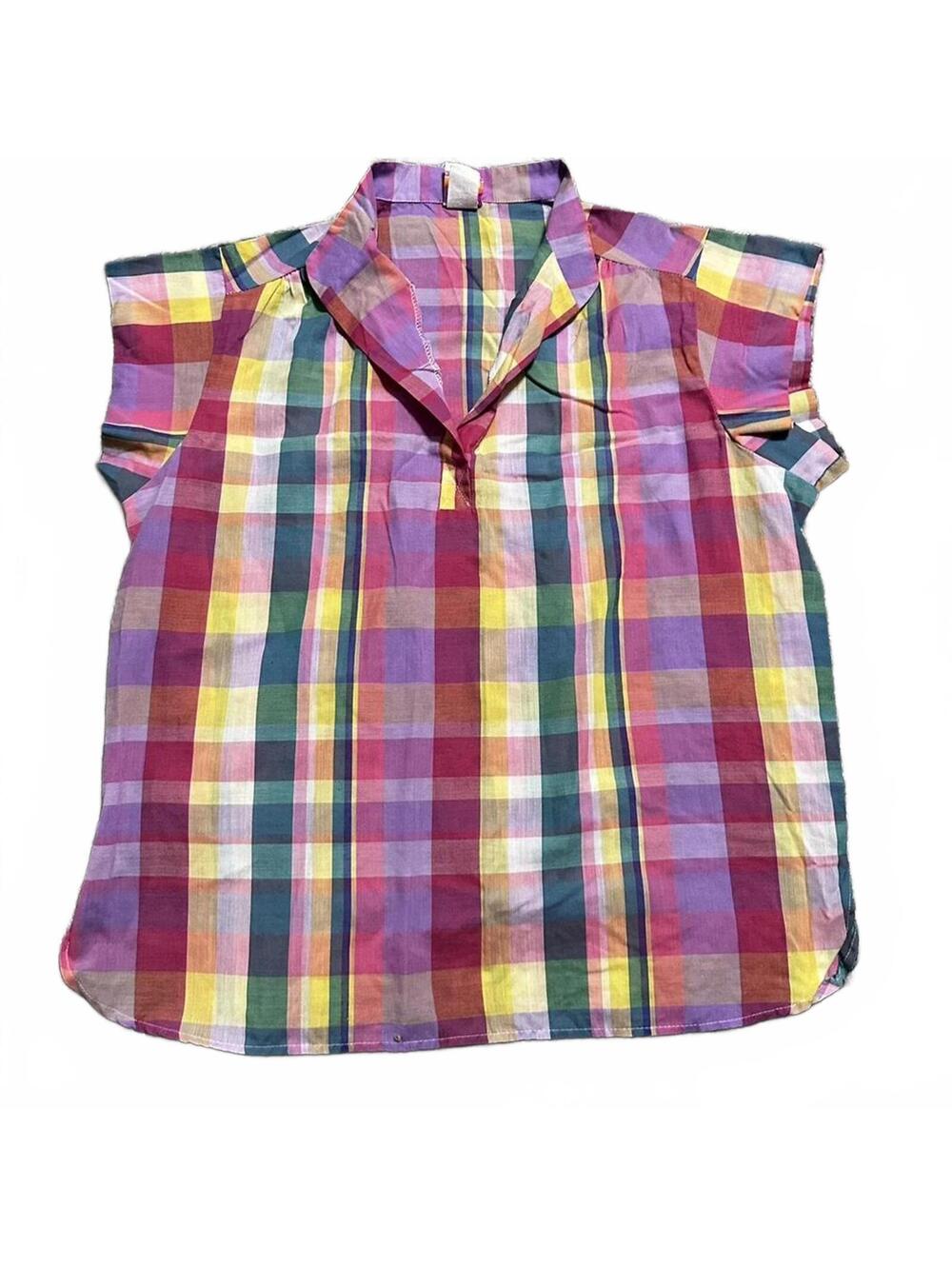 70s True Vintage Women's Colorful Plaid  Retro Cotton Shirt Size L